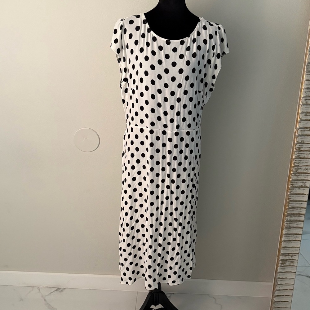 LOFT Dress Classic Black & White Polka Dot Midi